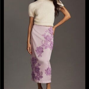 Maeve 3D Bloom column midi skirt